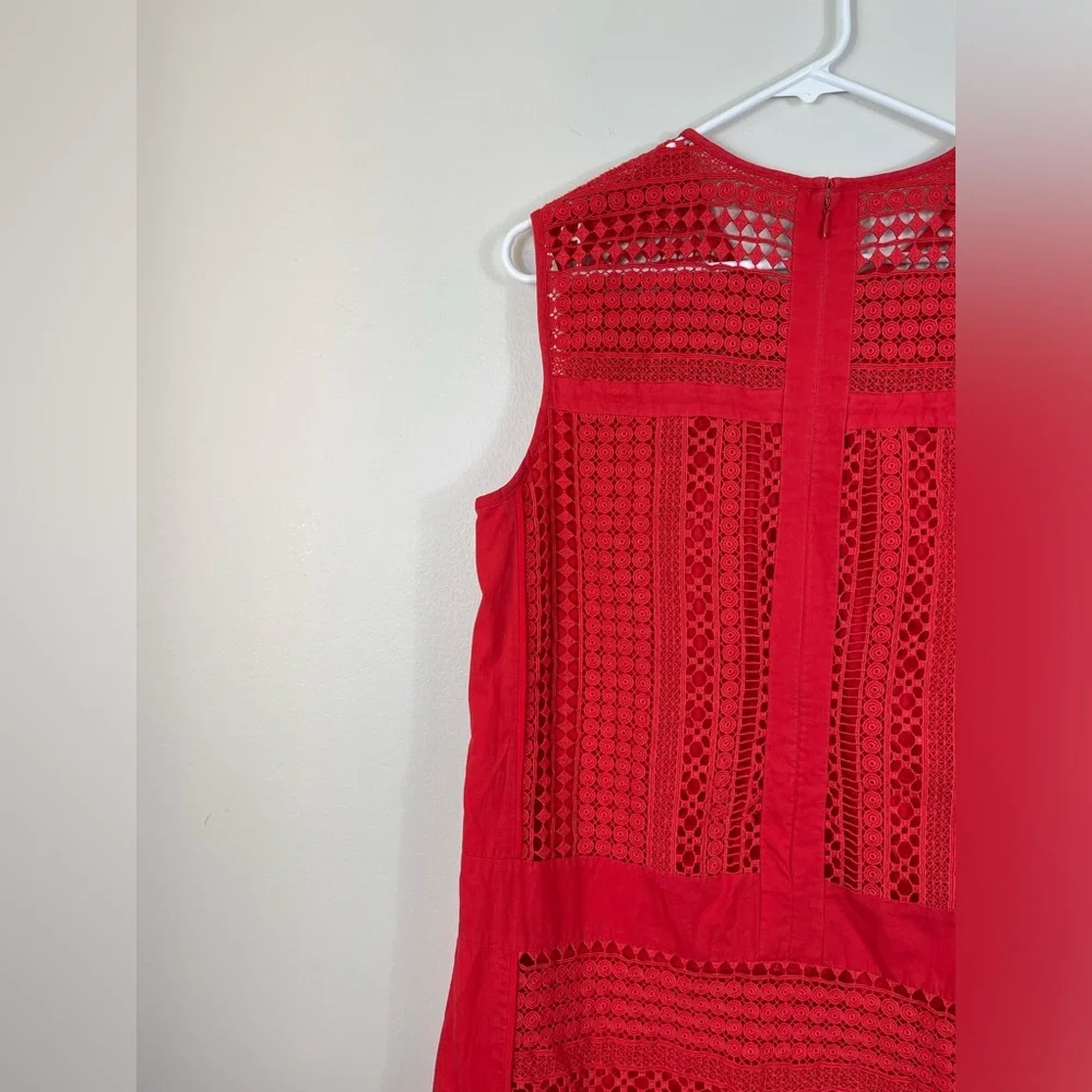 J.Crew Radish Coral-Red Embroidered Lace Sleeveless Shift Dress Cotton Size M - Picture 8 of 14